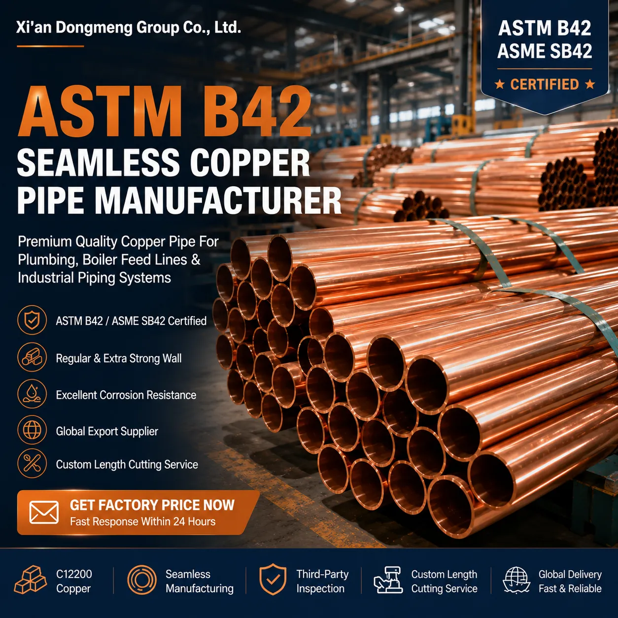 ASTM B42 Безшовна мідна труба